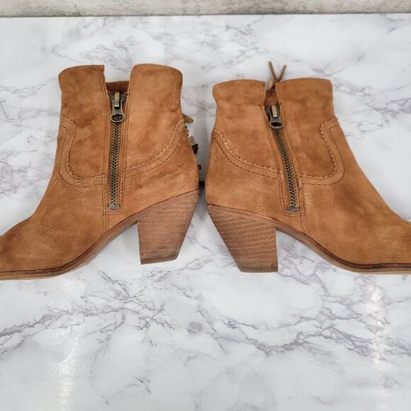 Sam Edleman Louie Bootie in Soft Saddle Fringe Suede Ankle Boots Tan - Picture 5 of 13